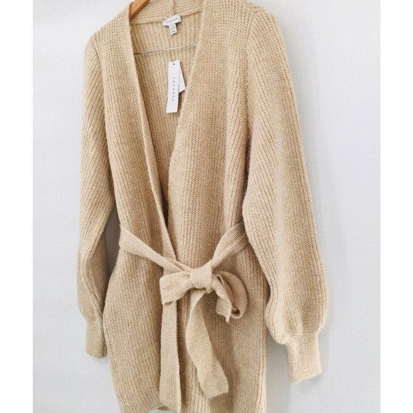 Topshop Cardigan Sweater Beige Belted Long Sleeve Cable Knit Long NEW - Picture 4 of 10